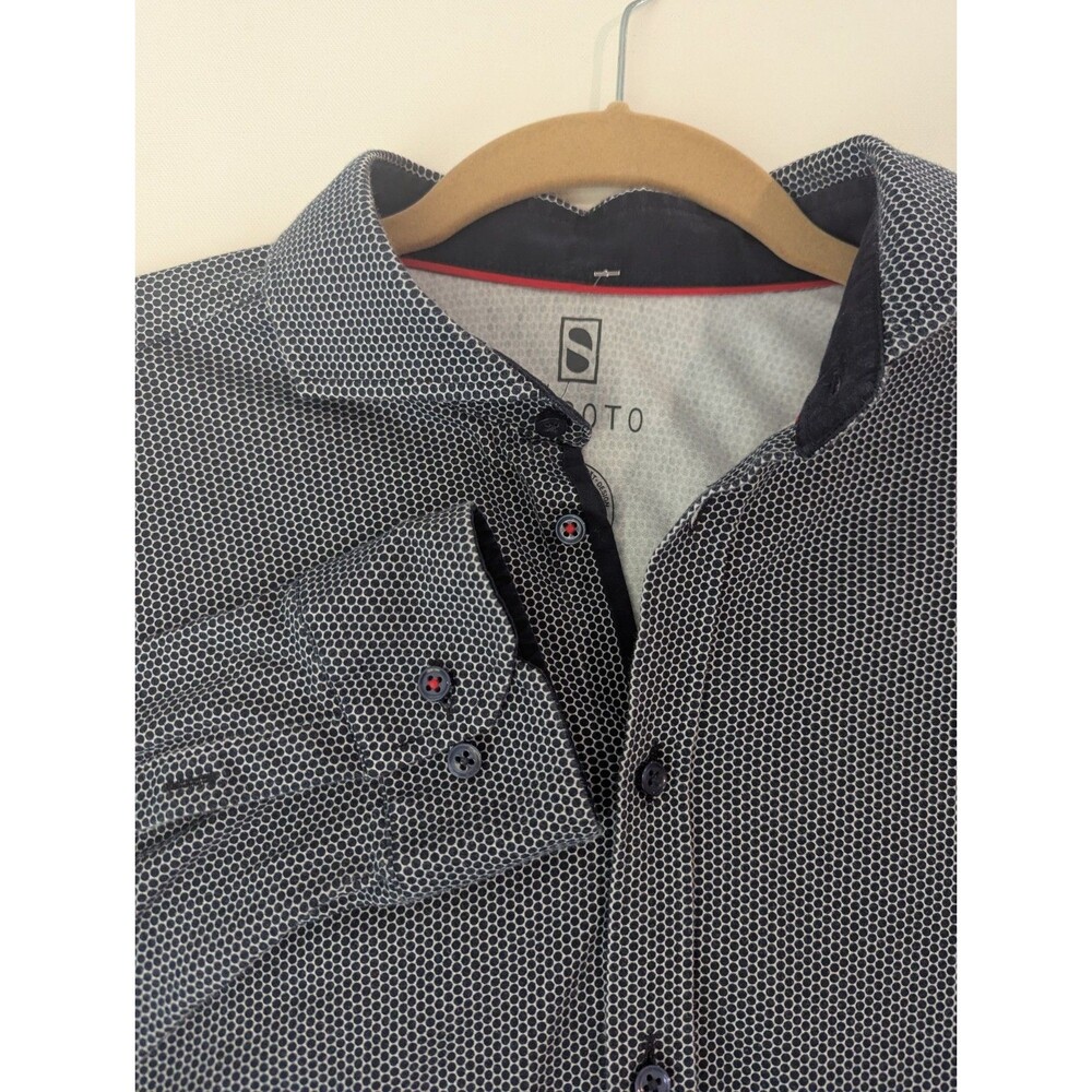 DESOTO Shirt Men's L Blue Check  Performance Dress Long Sleeve Stretch